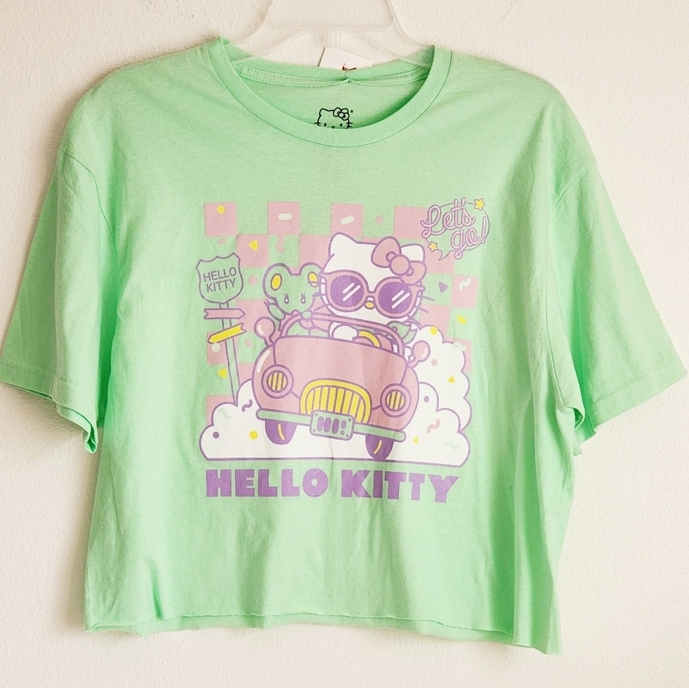 Hello Kitty Crop Top Lime Green Pullover Short Sleeve Juniors Size L